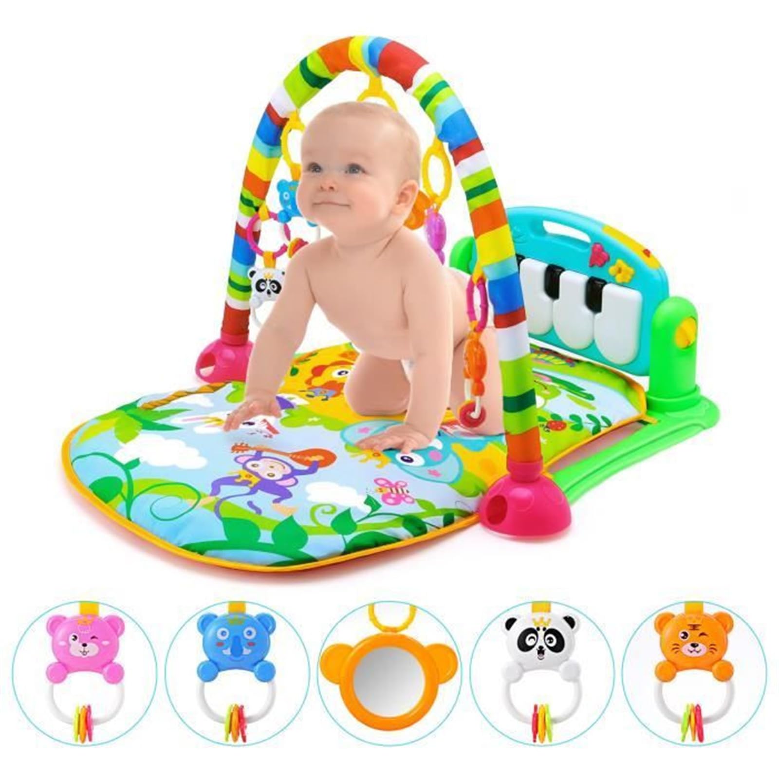 Homewell 4 En 1 Estera De Fitness Musical Para Bebé Con Juguetes Desmontables, Estera De Despertar Y Juegos Con Luzy Música (verde,S6)