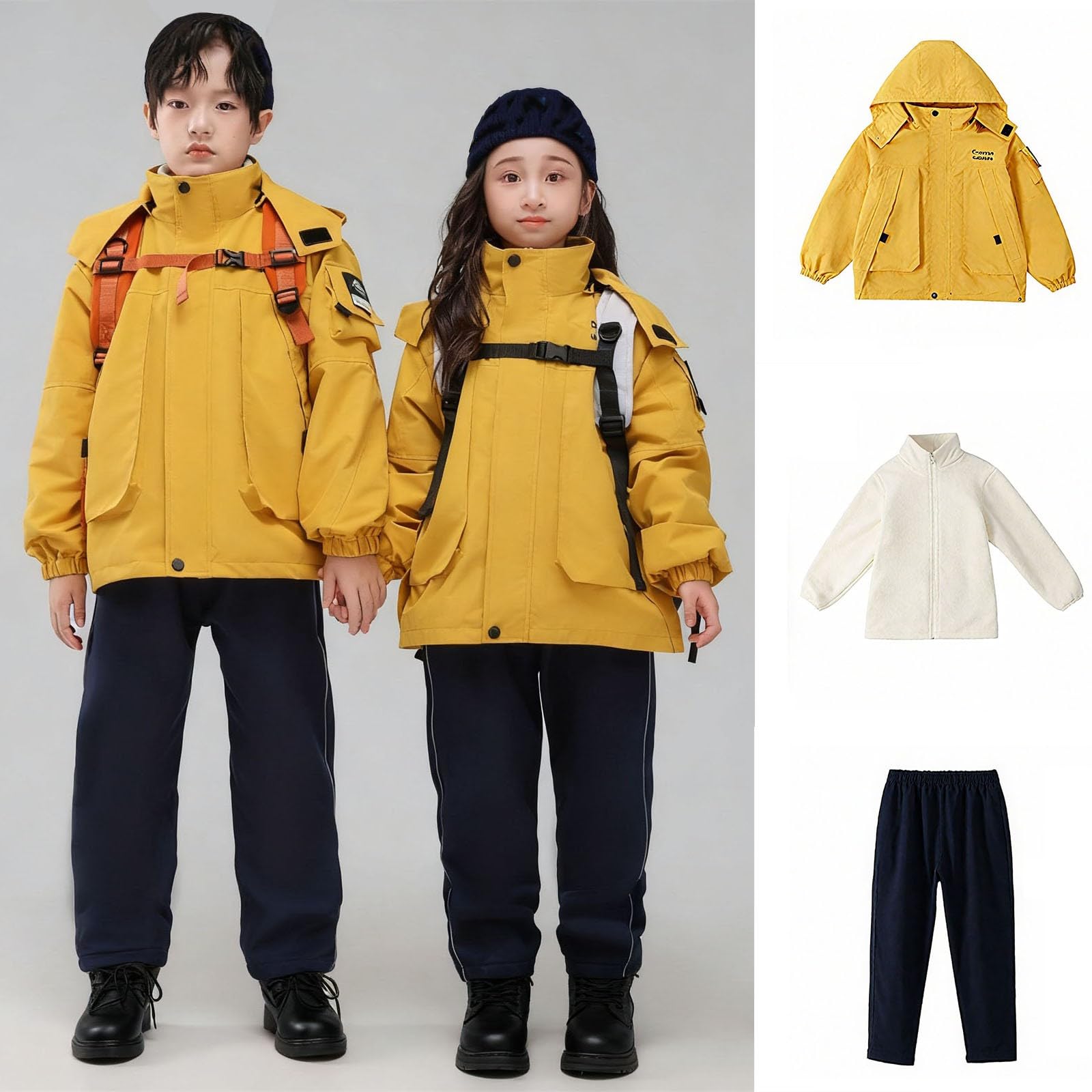 Conjunto de chaquetas y pantalones impermeables para niños y niñas, 3 piezas con chaquetas de forro polar, traje de charco todo en uno, ropa de lluvia al aire libre, clima húmedo 3-15 años