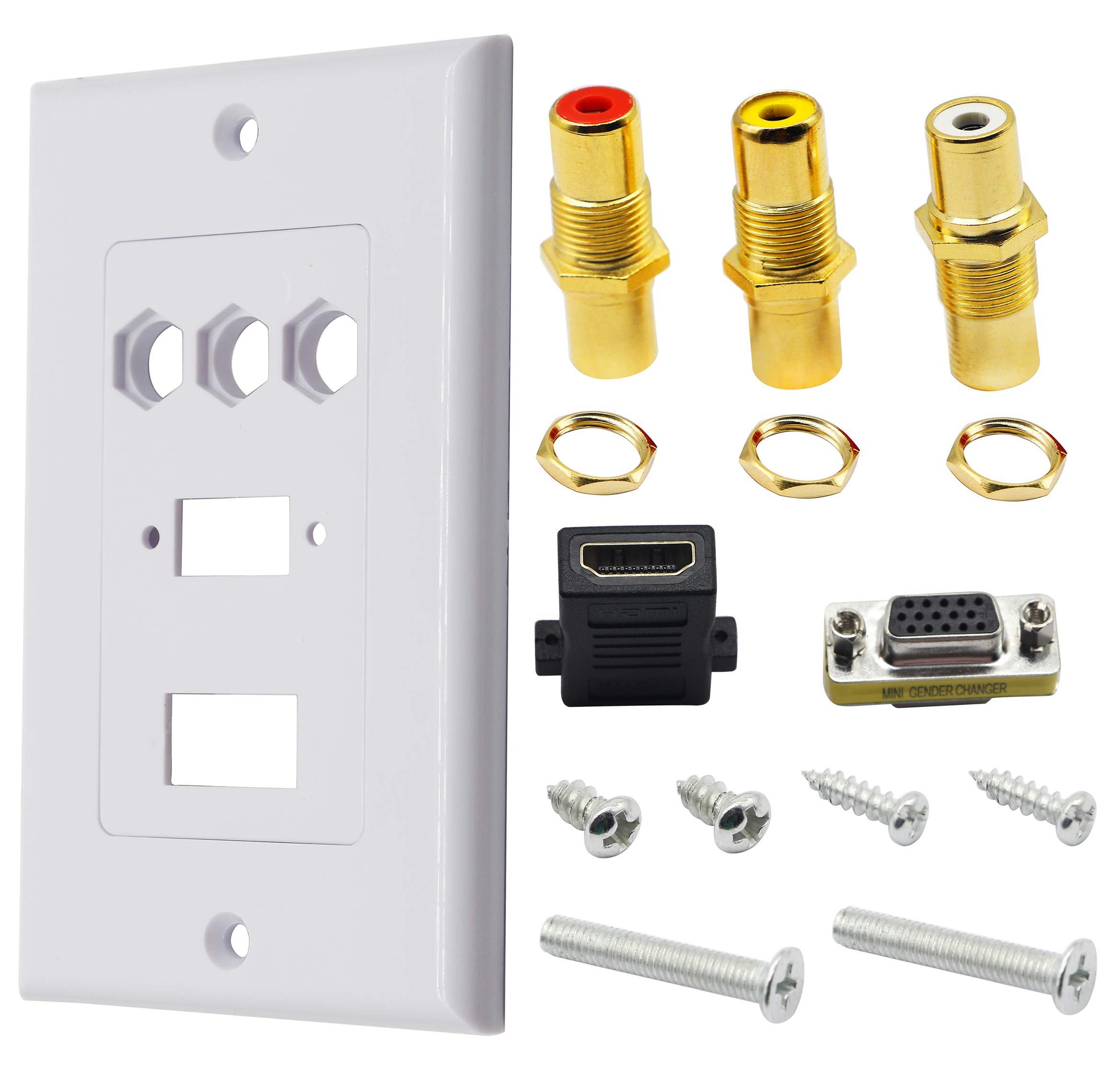 3RCA HDMI VGA Wall Plate Composite Audio Video Face Plate Bianco