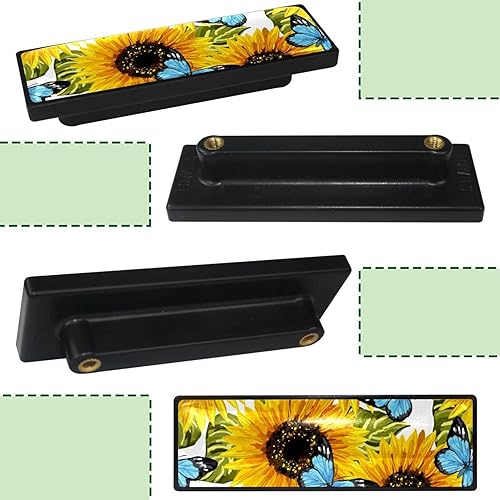Miniatura 2 de Perillas decorativas rectangulares para armario de cocina, cajones de armario, cómoda, 4 unidades, mariposa de girasol, 1.1 x 3.6 in1.2 x 3.6