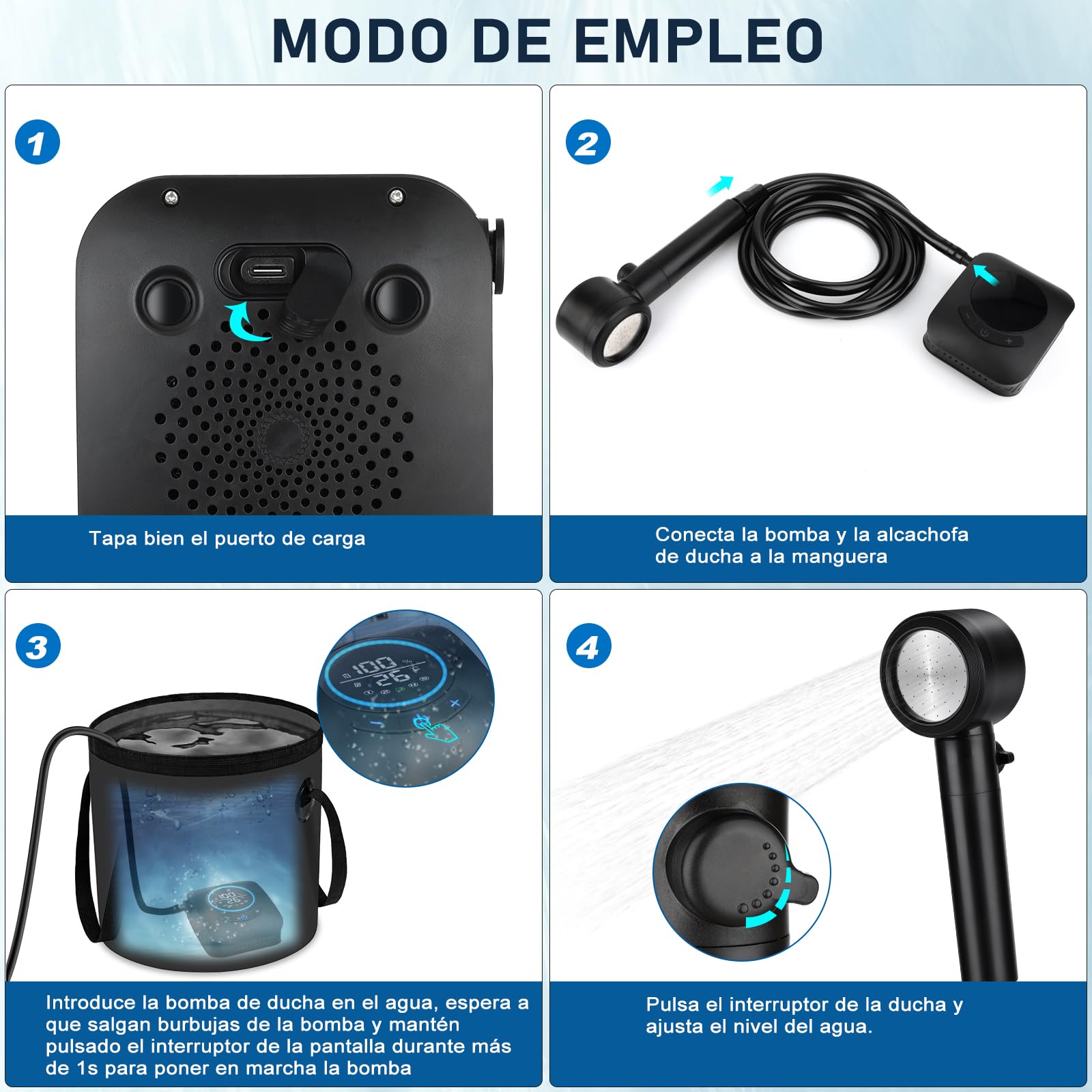 Spopal Ducha Portatil Camping, [Pantalla Temperatura] 8000mAh Recargable Ducha Camper, Modo de 5 Velocidad, 180Min de Larga Duración, Ducha Electrica para Acampar, Hacer Caminatas, Duchas para Perros