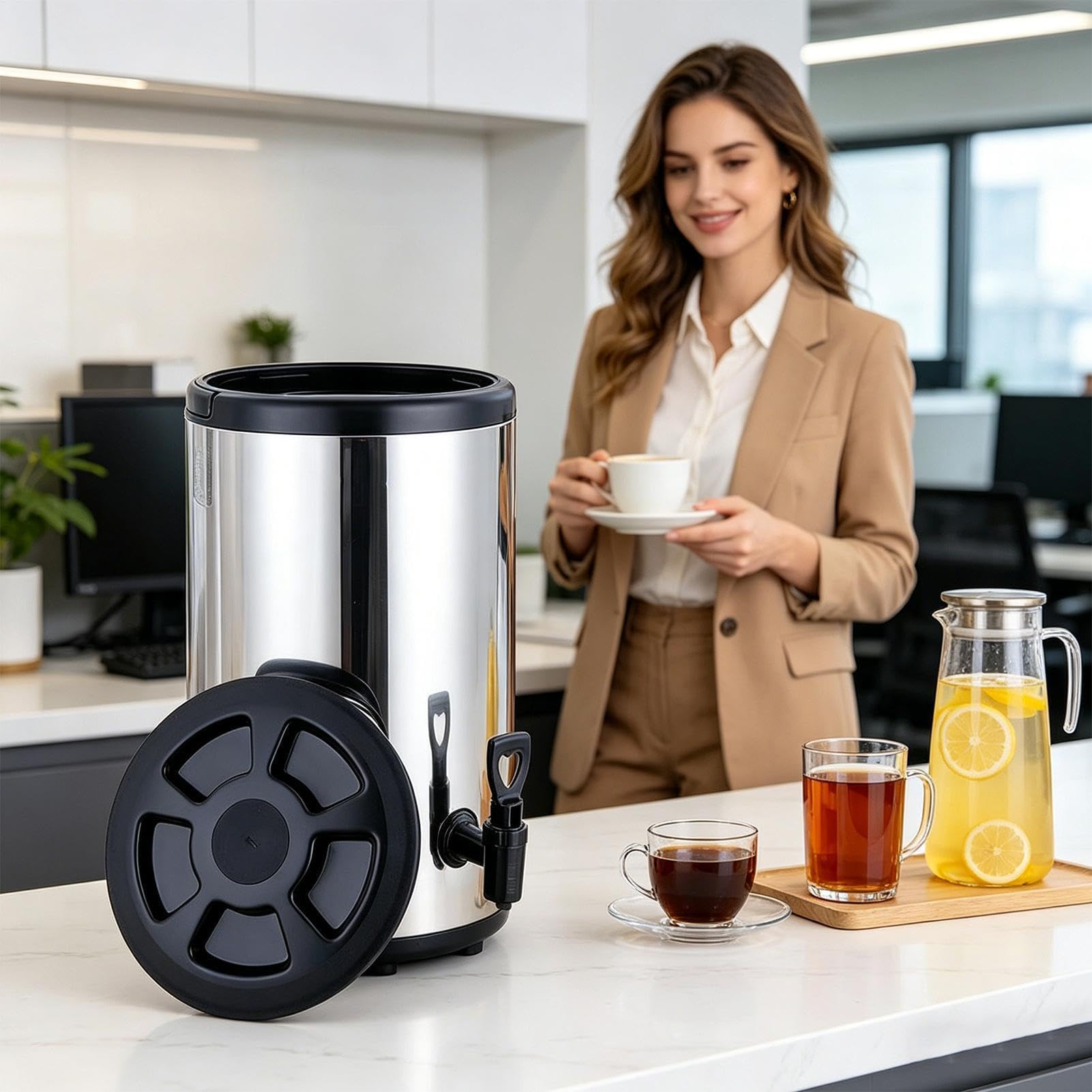 Dispensador térmico de bebidas Contenedor de Doble Pared con Grifo | Jarra Térmica de Acero Inoxidable de Gran Capacidad para Agua Caliente para Bebidas Frías y Calientes Té Leche