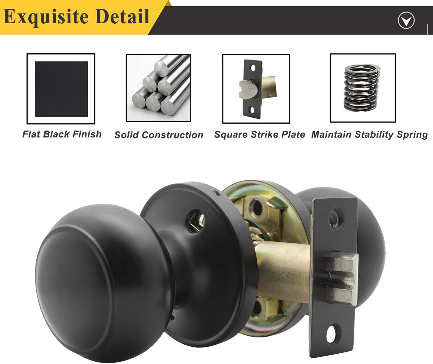 Probrico Black Door Knobs Interior, Passage Door Knobs for Hallway Closet, Matte Black Keyless Indoor Door Knob, 6 Pack