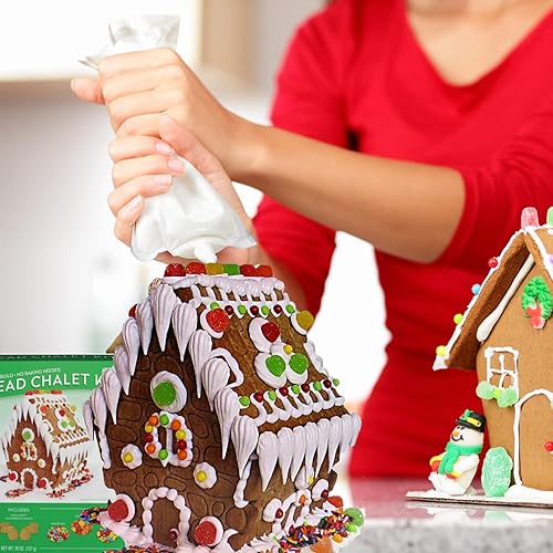 Miniatura 5 de Chalet - Casa de pan de jengibre navideña, kits de cocina artesanales, listos para montar y decorar, incluye galletas, glaseado y dulces surtidos,