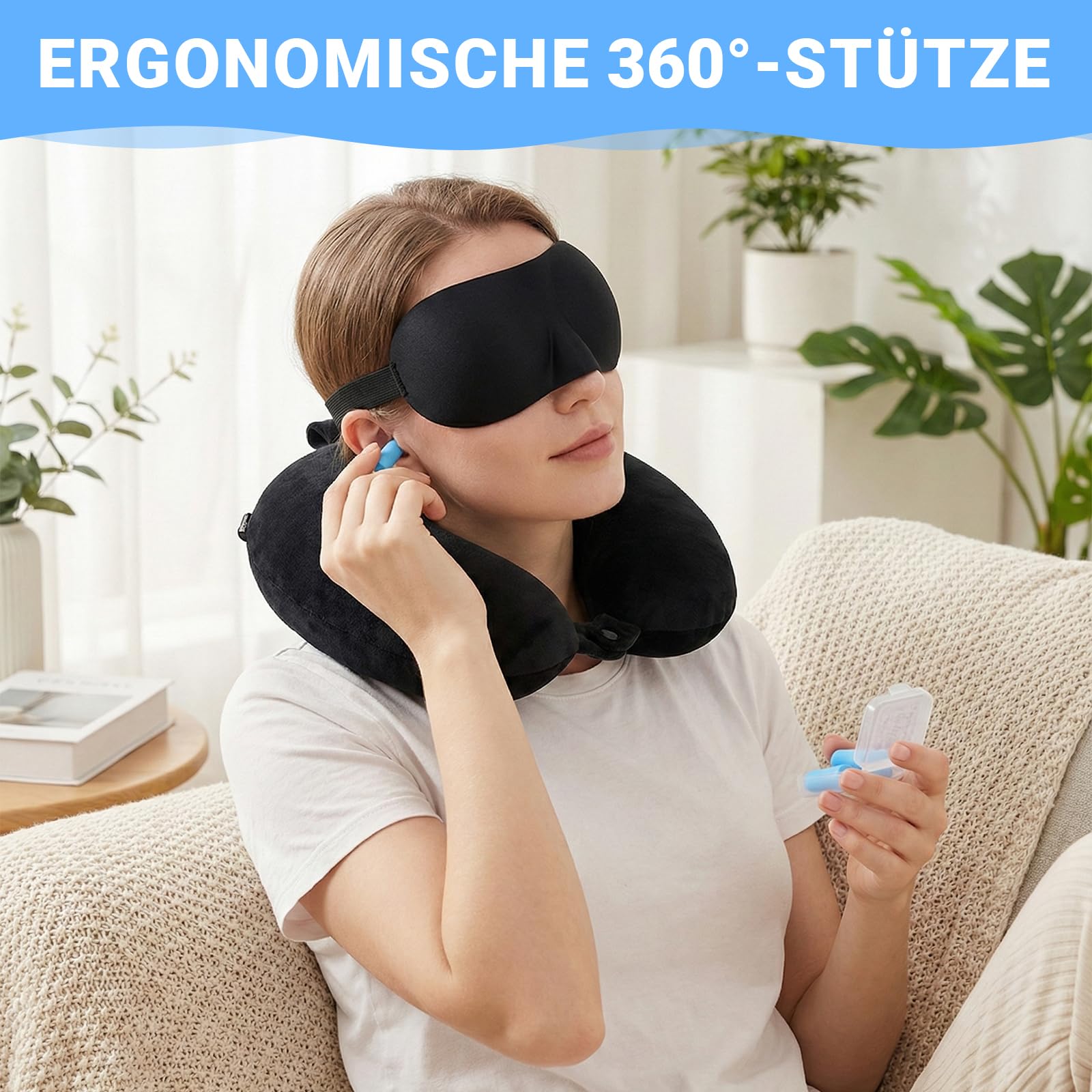 Poduszka pod kark do samolotu, poduszka podróżna z pianką Memory Foam, poduszka 30 cm pod kark na podróż z maską do spania, zatyczkami do uszu i torbą na podróż, do samolotu, biura, samochodu