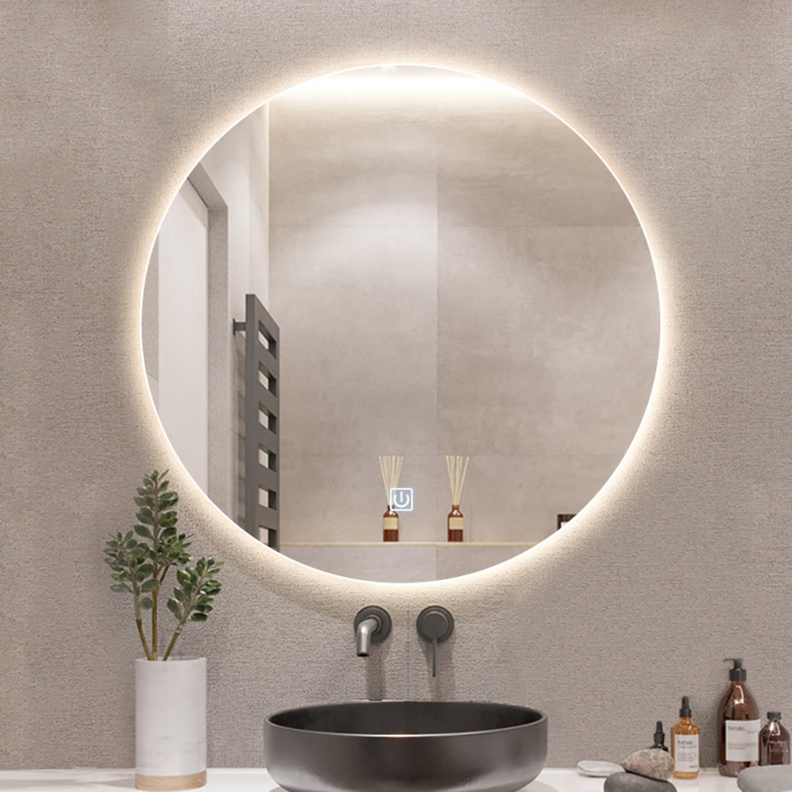 Espejo De Baño LED Redondo Espejo De Pared Espejo De Luz Luz Color Blanco Natural Espejo Maquillaje con Interruptor Táctil 40 50 60 70 80cm IP44(40CM)