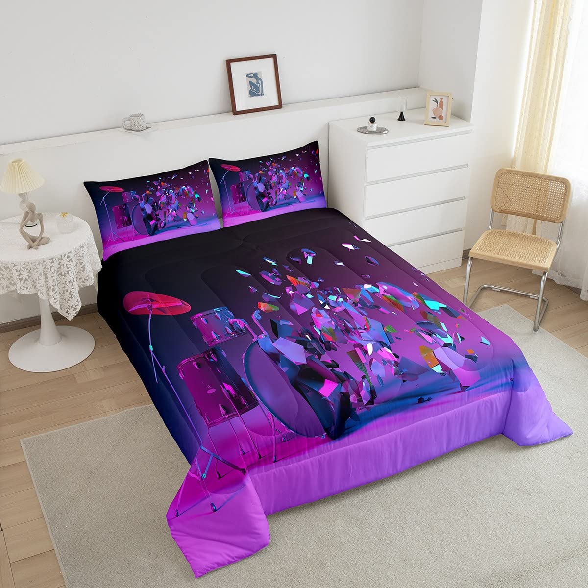Homemissing Set di biancheria da letto per bambini ragazzi e ragazze Rock Music Down Consolatore per strumenti musicali Set di biancheria da letto Set di batteria Hip Hop copripiumino