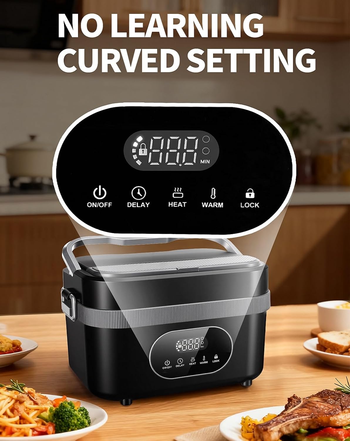 Electric Lunch Box For Adults(Men),Heated Lunch Box Battery Powered With USB Charge port,Self Heating Cordless,Portable Food Warmer lunch box For meals on the go(Black 1.4L) - Image 5