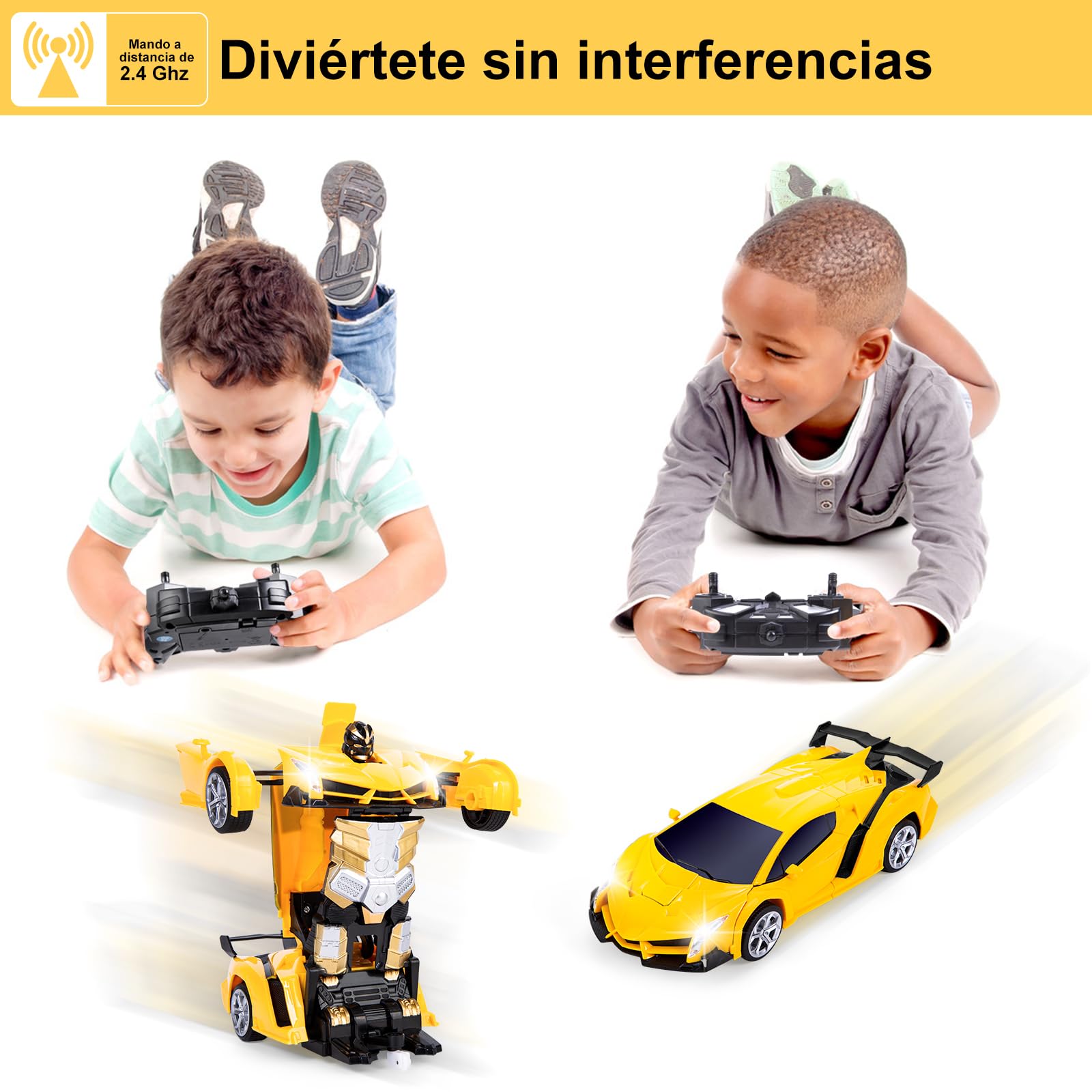 Yellcetoy Transform Juguete Coche Teledirigido, Coche Robot con el Gesto de la Mano Sening Luz Intermitente Música y Efecto de Sonido, Transformador RC Car con Baterías para Niños 3-10 Años Amarillo