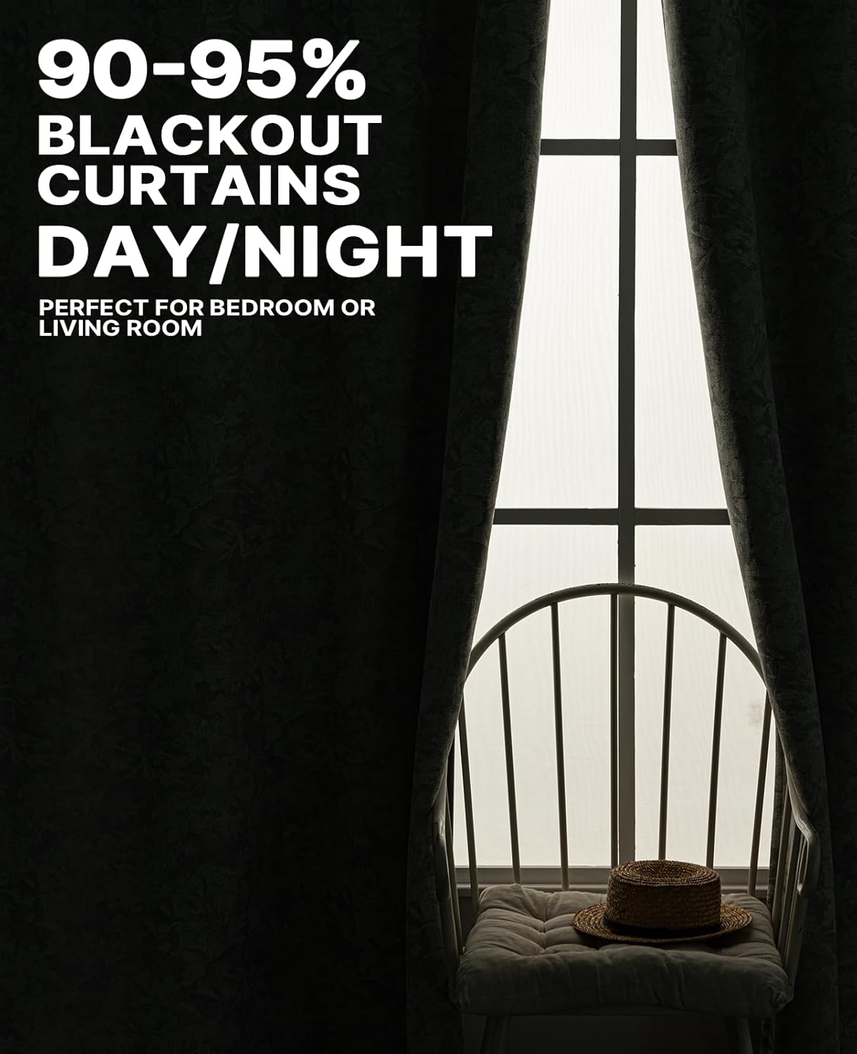 Chenille Floral Blackout Curtains 108 Inch Length 2 Panels Set - Bedroom Living Room Darkening Thermal Insulated Black Out Window Treatments Grommet Jacquard Drapes 52 Inch Wide Beige