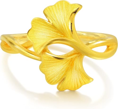 Miniatura 4 de CHOW SANG SANG 999.9 24K Oro Chino Boda Colección Precio por Peso 0.16 oz Oro Ginkgo Hojas Anillo para Mujeres y Ocasión de Boda 89883R Tamaño 13