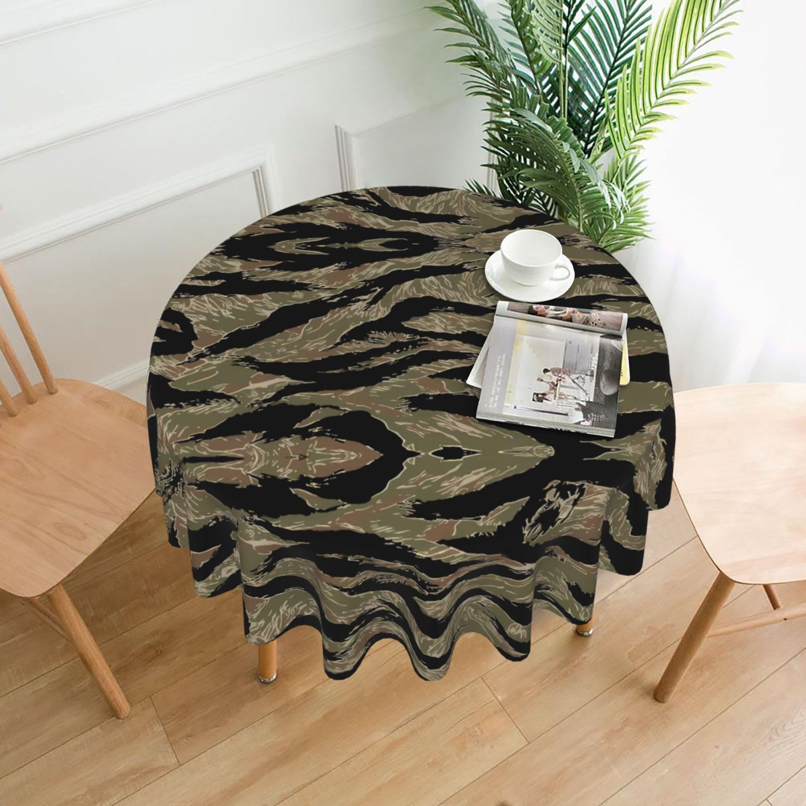 hhxvcv Tiger Stripe Camo Round Tablecloth – Dining Table Cover