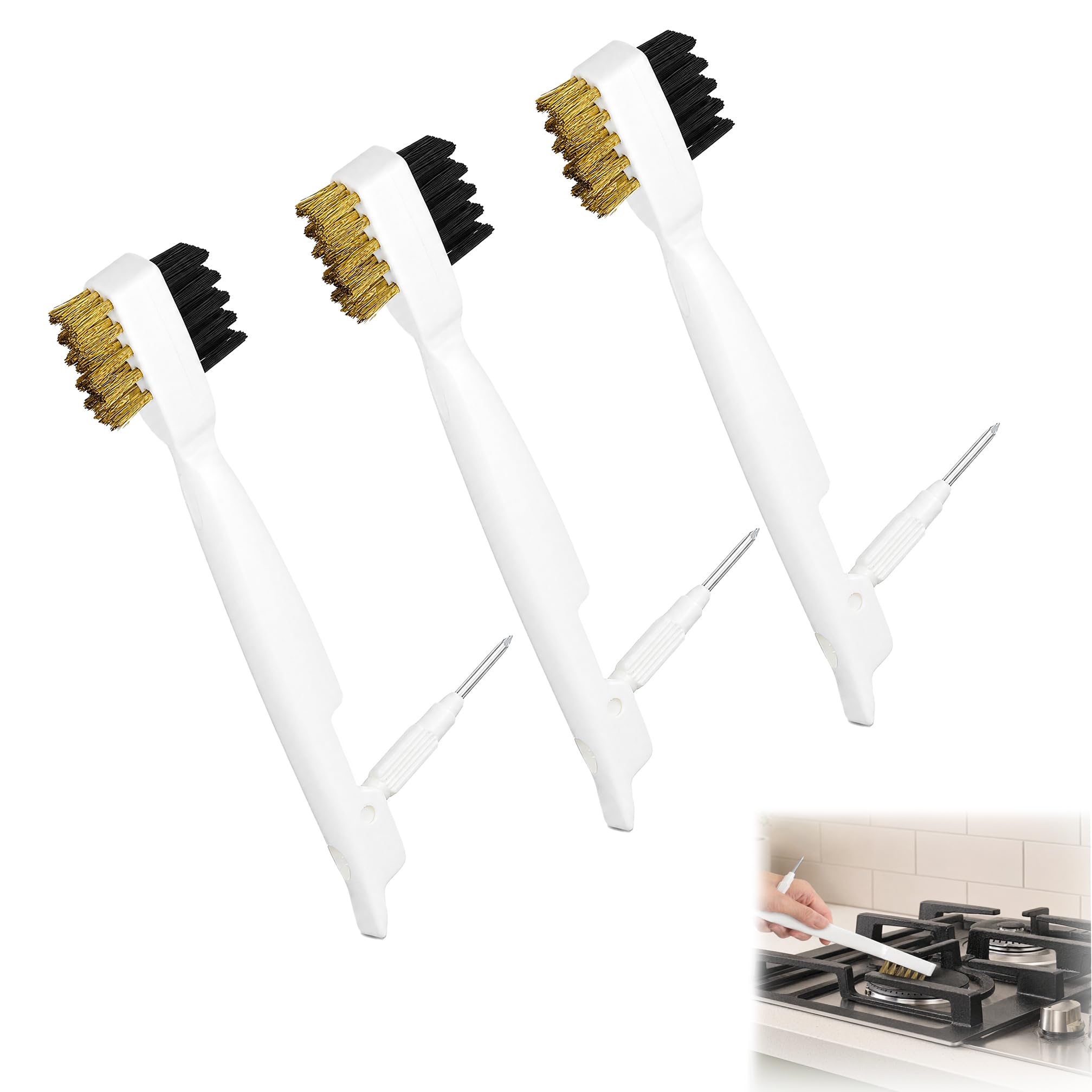 3 Pcs Stove Cleaning Brush, Small Brass Wire Brushes Kitchen Scrub Brush