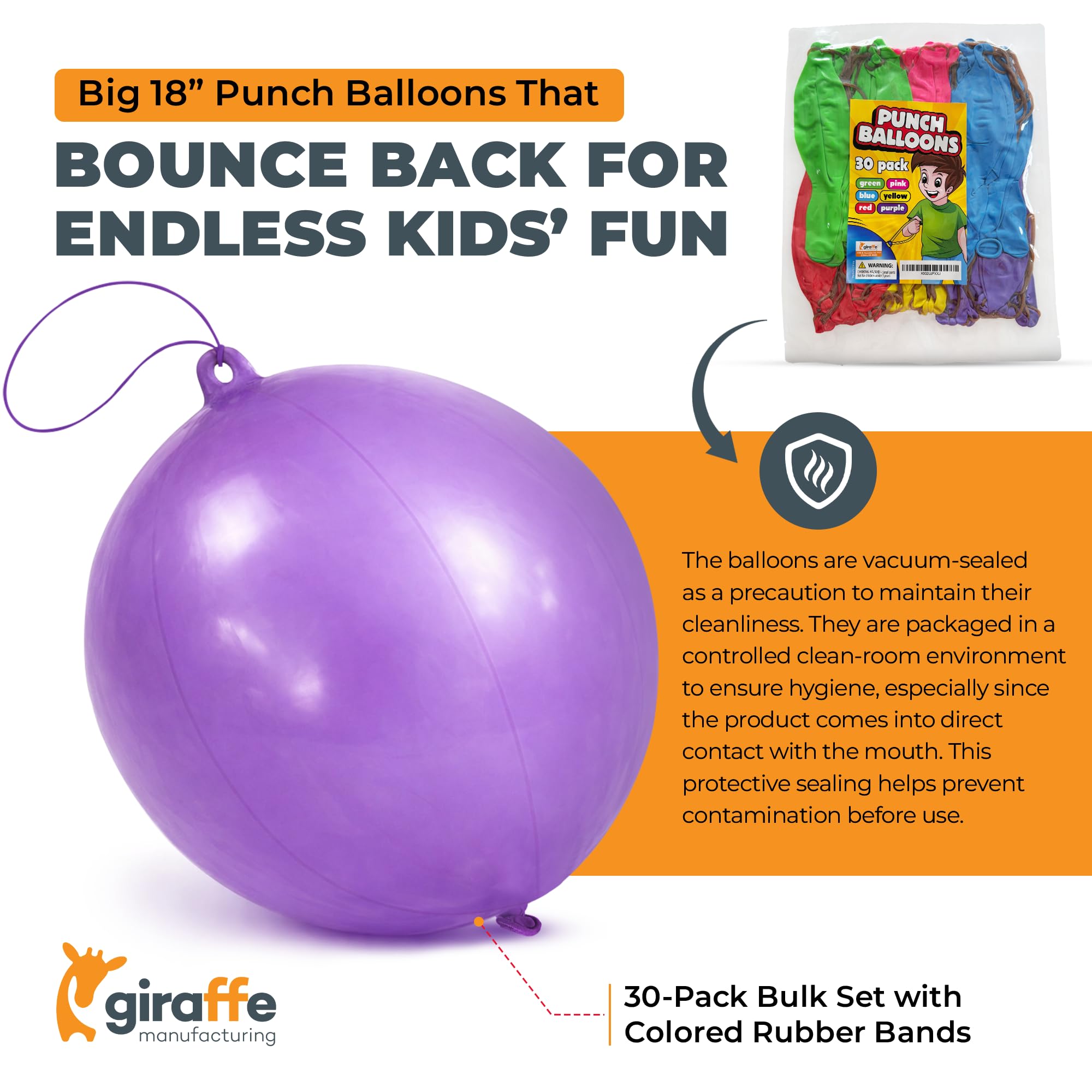 Giraffe 35 Pack 18" Large Thick Latex Neon Rubber Punch Balloons for Kids — Amazon image 2