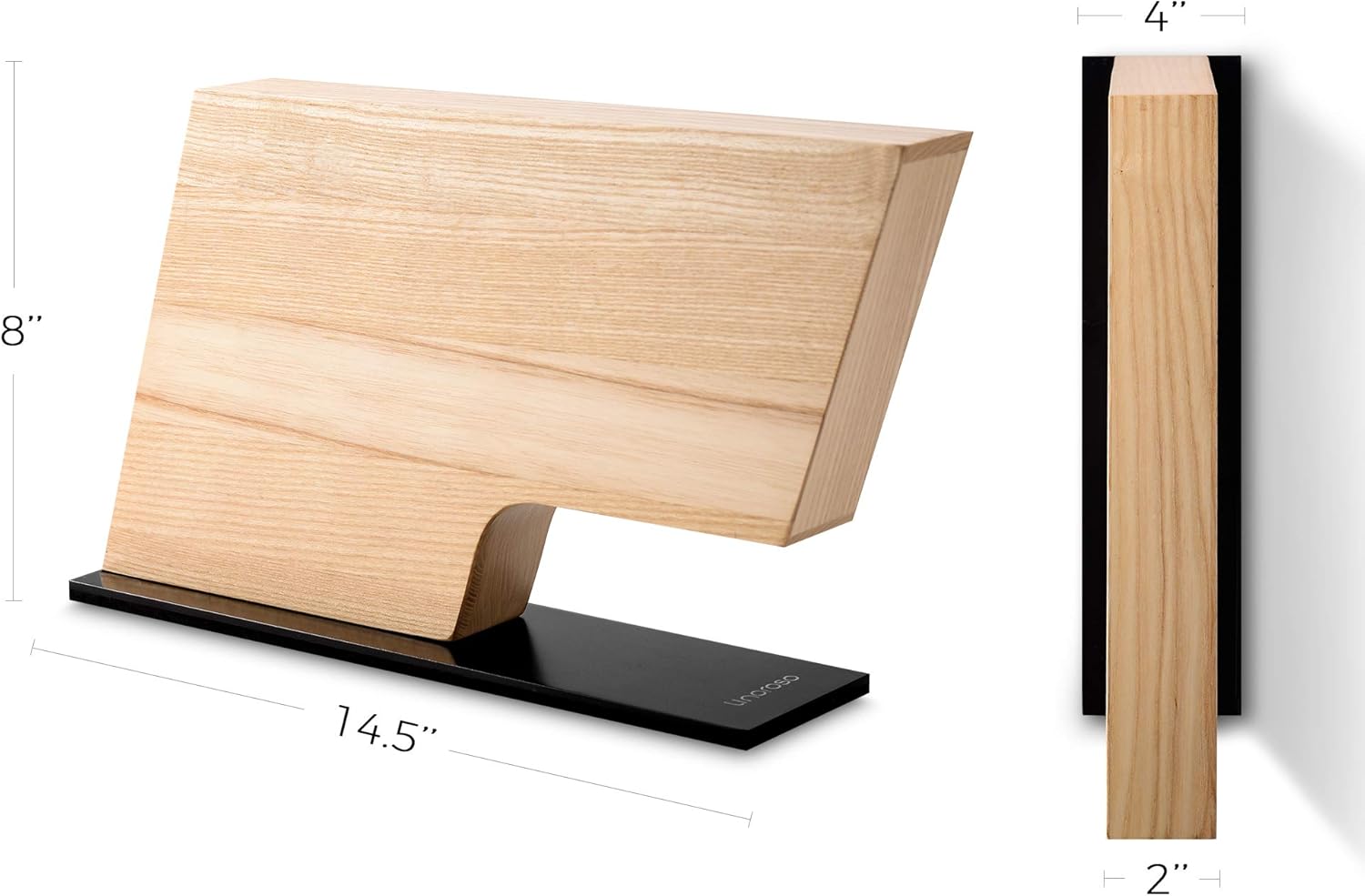 Linoroso Magnetic Knife Block Knife Holder Knife Stand, Super Strong Magnet Double Sided Kitchen Knives Storage Fitted, American Ash Wood, Black Oxide Stainless Steel Base