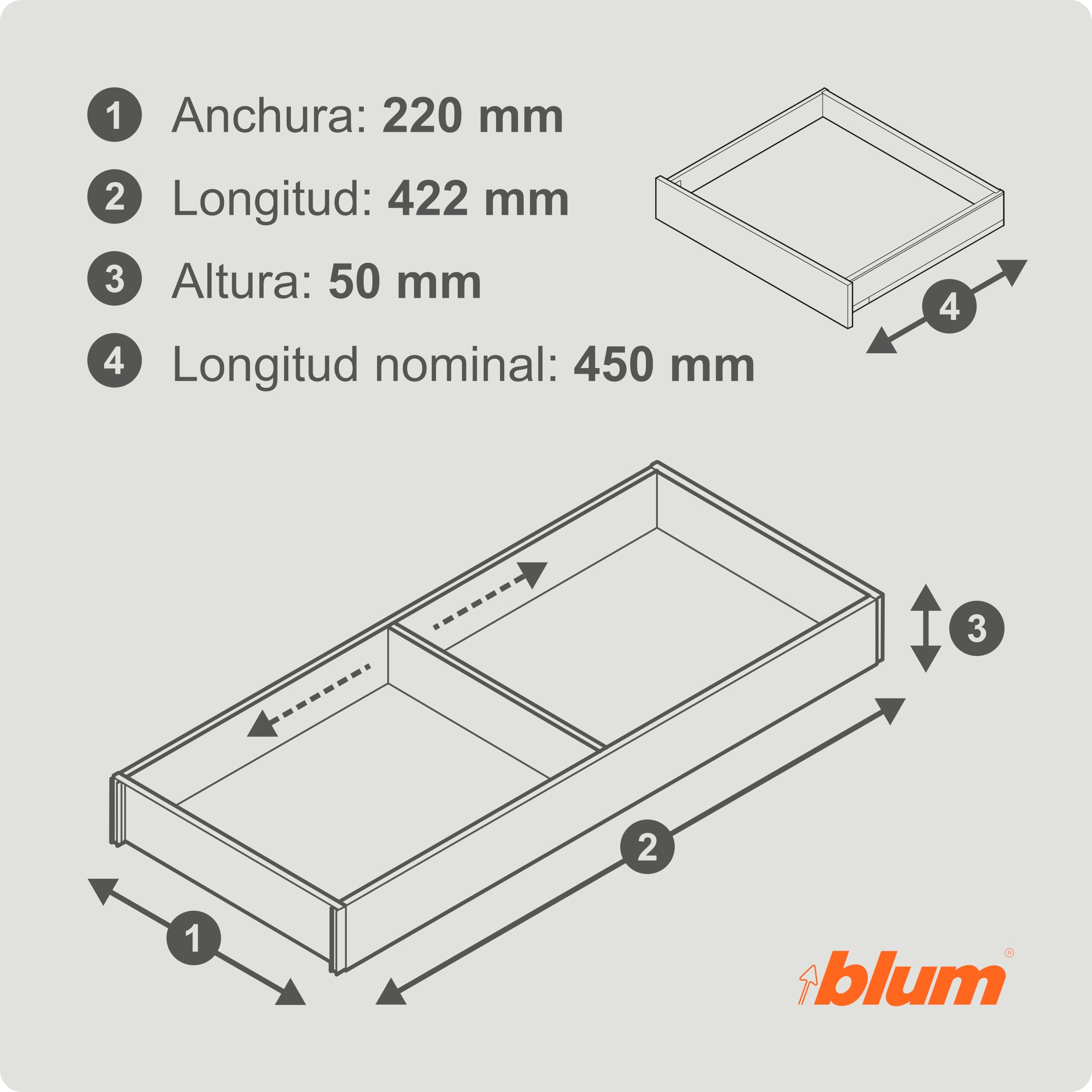 blum AMBIA-LINE Organizador de cajón madera 42×20×5 cm | Roble Nebraska