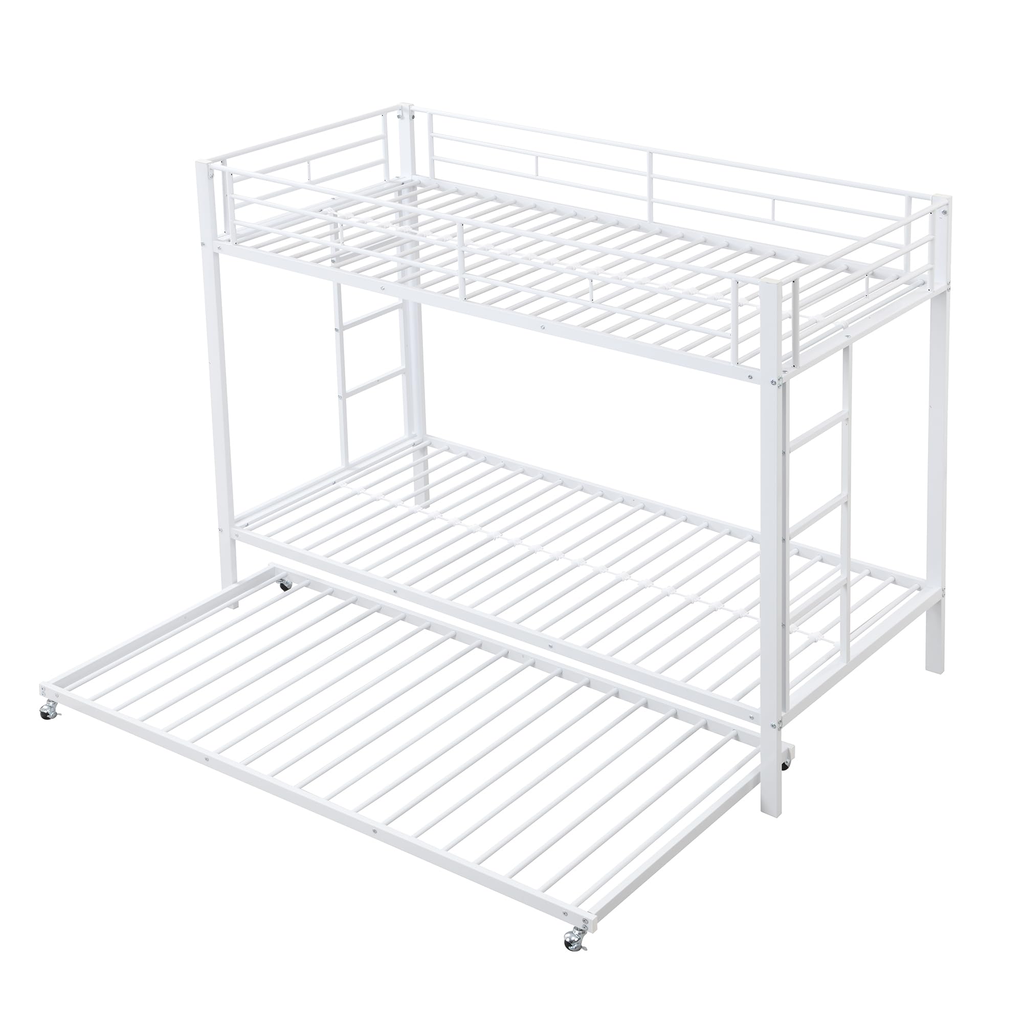 Letto a castello da 90 x 200 cm con struttura in ferro e letto estraibile da 90 x 190 cm - Letto per bambini con alta barriera di protezione, certificato EN747, costruzione robusta - Triplo