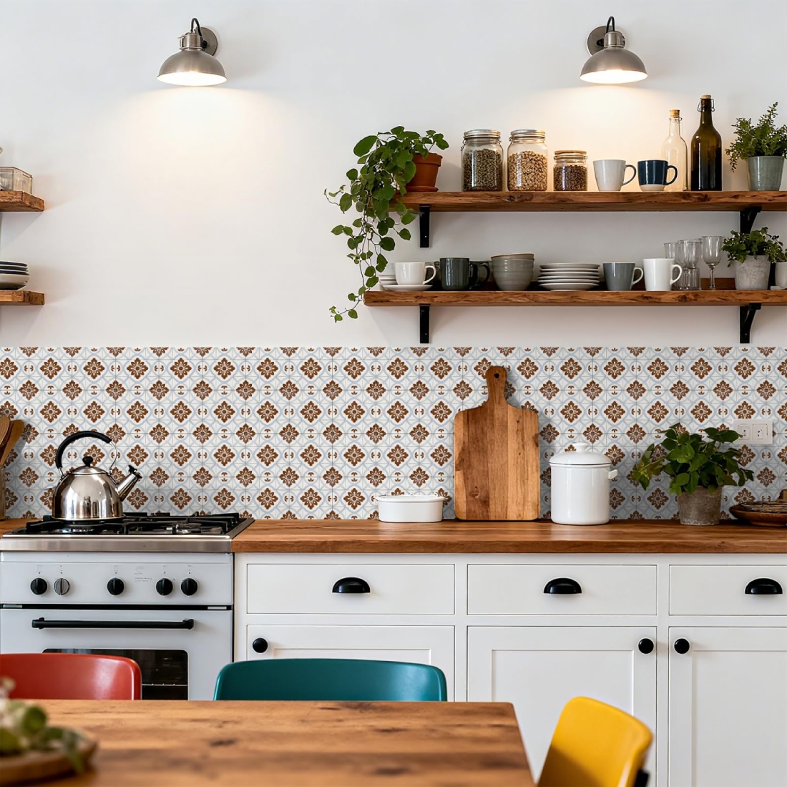 Tile Stickers Brown Elegant Blue Stick on Kitchen Tiles Self Adhesive Wall Tiles PVC Peel and Stick Tile Covers Transfers Oil-Proof Kitchen Splashbacks for Walls Removable 20x20cm/24 Pcs