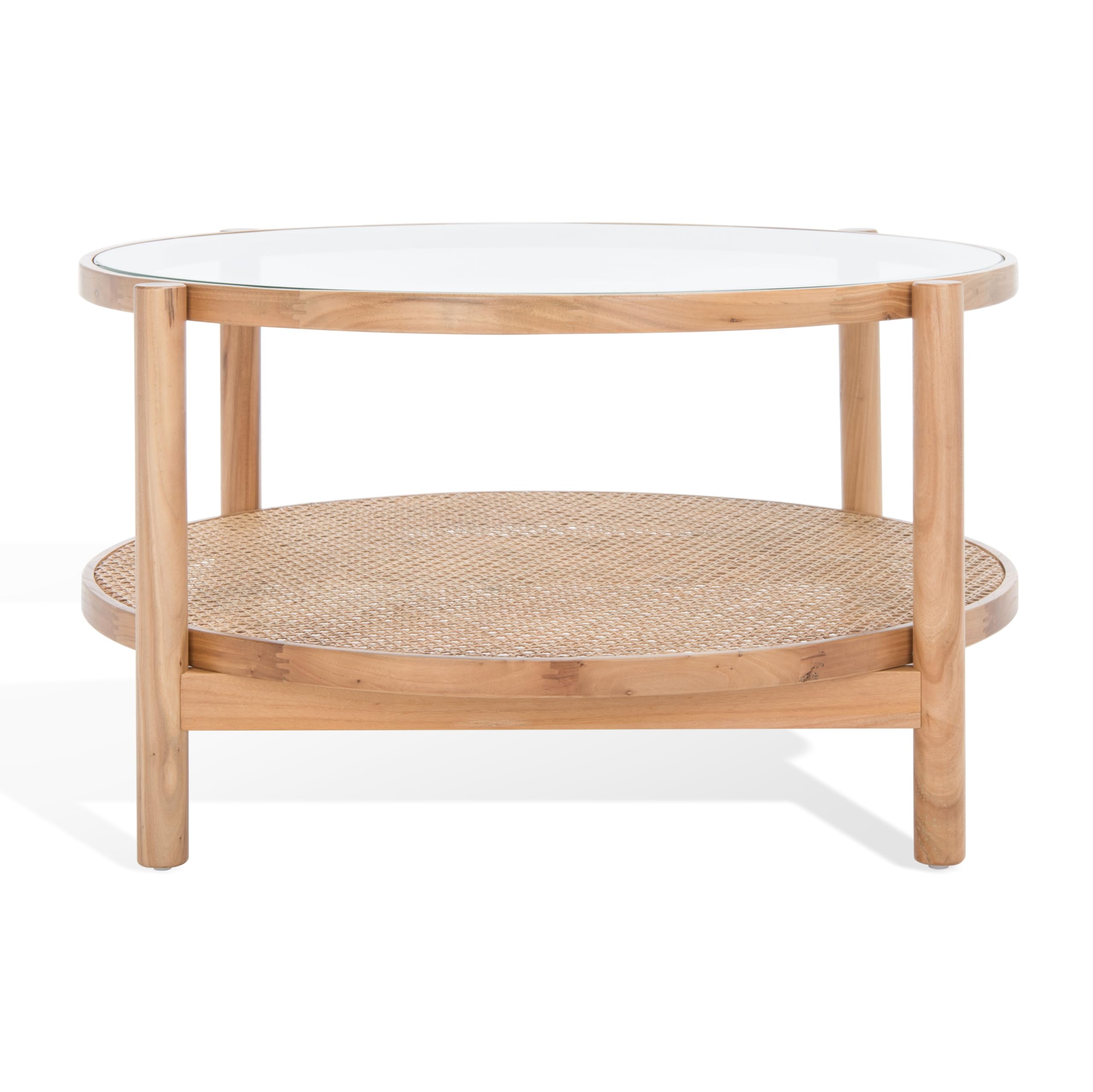 SAFAVIEH Couture Collection Karyna Natural Solid Wood Rattan Glass Coffee Table