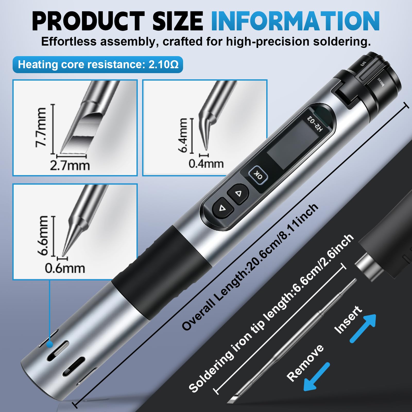 Set di Saldatore HS-03 Senza Fili, Set di Saldatore Ricaricabile a 5 Velocità con Temperatura Controllata, Pre-Impostato 7S, 250℃-450℃, Batteria da 2600mAh con 3 Punte di Saldatura per Riparazioni di