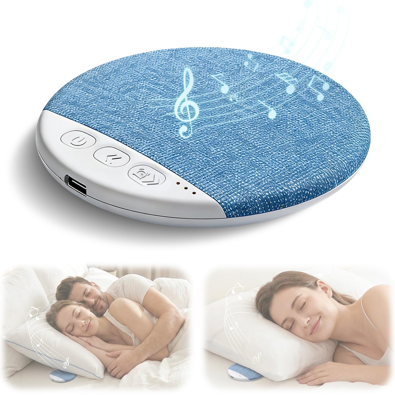 2026 BRIGECAN Mini Bluetooth Pillow Speaker for Sleeping, Under Pillow Speaker with Built-in White Noise & Pink Noise Sound Machine, 48H Playtime, 3 Timers, Stereo Bass Private Sleep Audio (Blue)