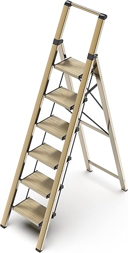 Miniatura 13 de GameGem Escalera Plegable de Hierro de 4 Escalones Taburete Escalón con Antideslizante y Pedal Ancho para Uso en el Hogar y la Cocina Ahorro de Negro