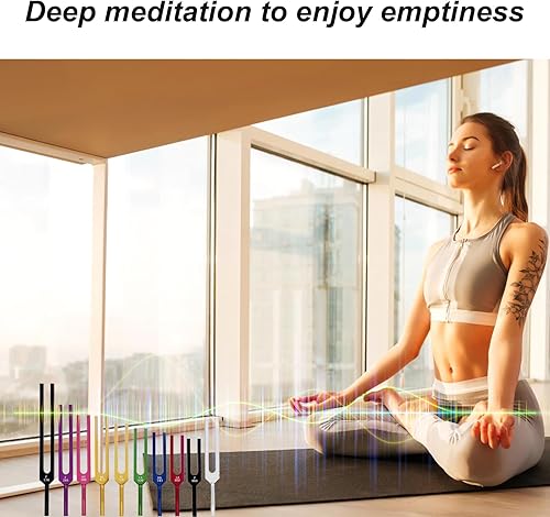 Miniatura 5 de MIMIRACLE Solfeggio - Juego de 10 diapasones de afinación Solfeggio coloridos sin peso en aleación de aluminio, completo con mazos de goma, paño de