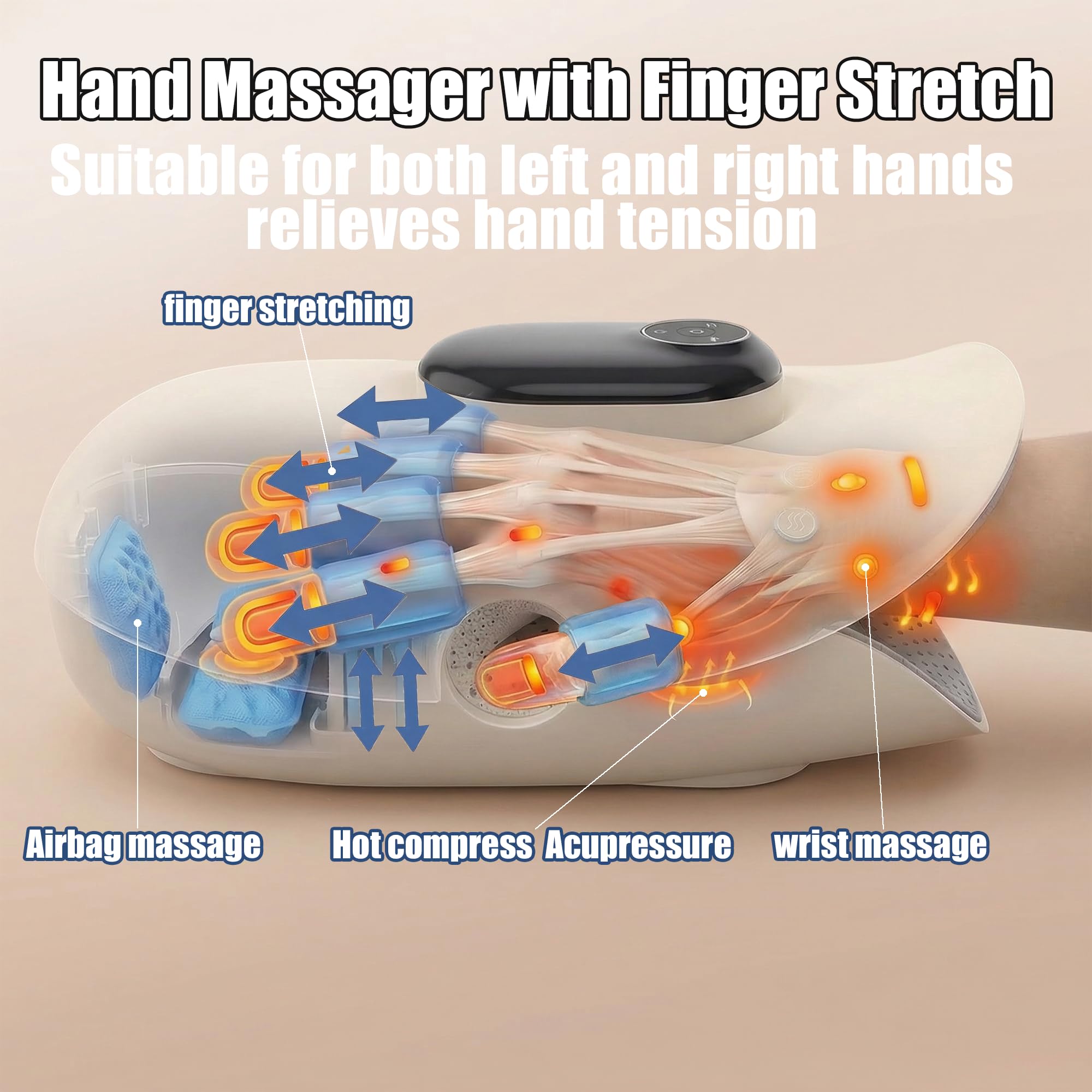 Masajeador de manos para artritis y túnel carpiano, masajeador de mano con 5 compresiones de aire y amasamiento, estiramiento de dedos integrado para relajar los dedos, regalo ideal para el día de la