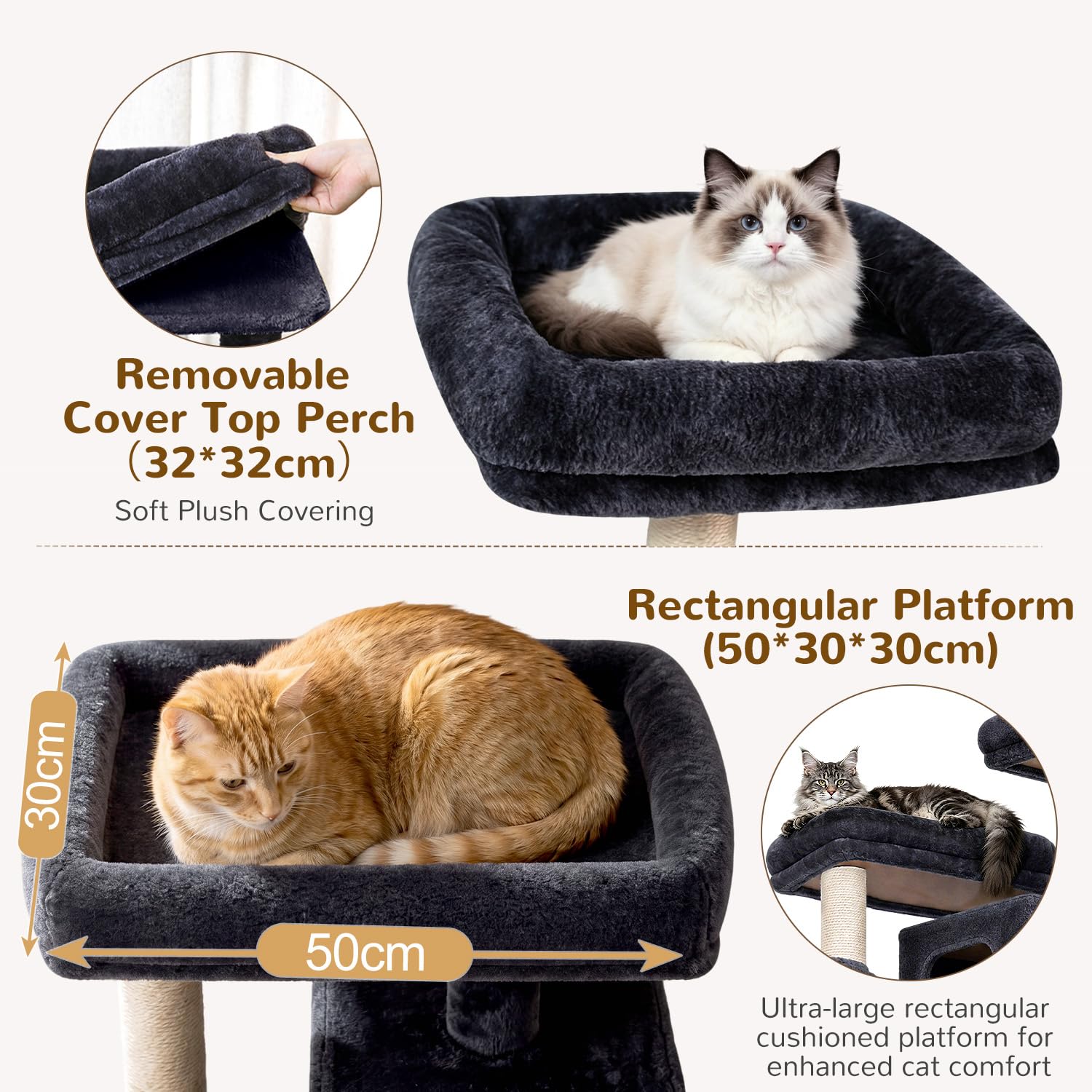Globlazer Árbol Rascador XXL para 3-4 Grande Gatos 200 cm con 2 Inmenso Nidos, Plataformas 50*30*30CM, 3 Cesta, 2 Rascar Sisal, Estable Torre Gato para Vario Gatos Adultos Interior (F78, Gris Oscuro)