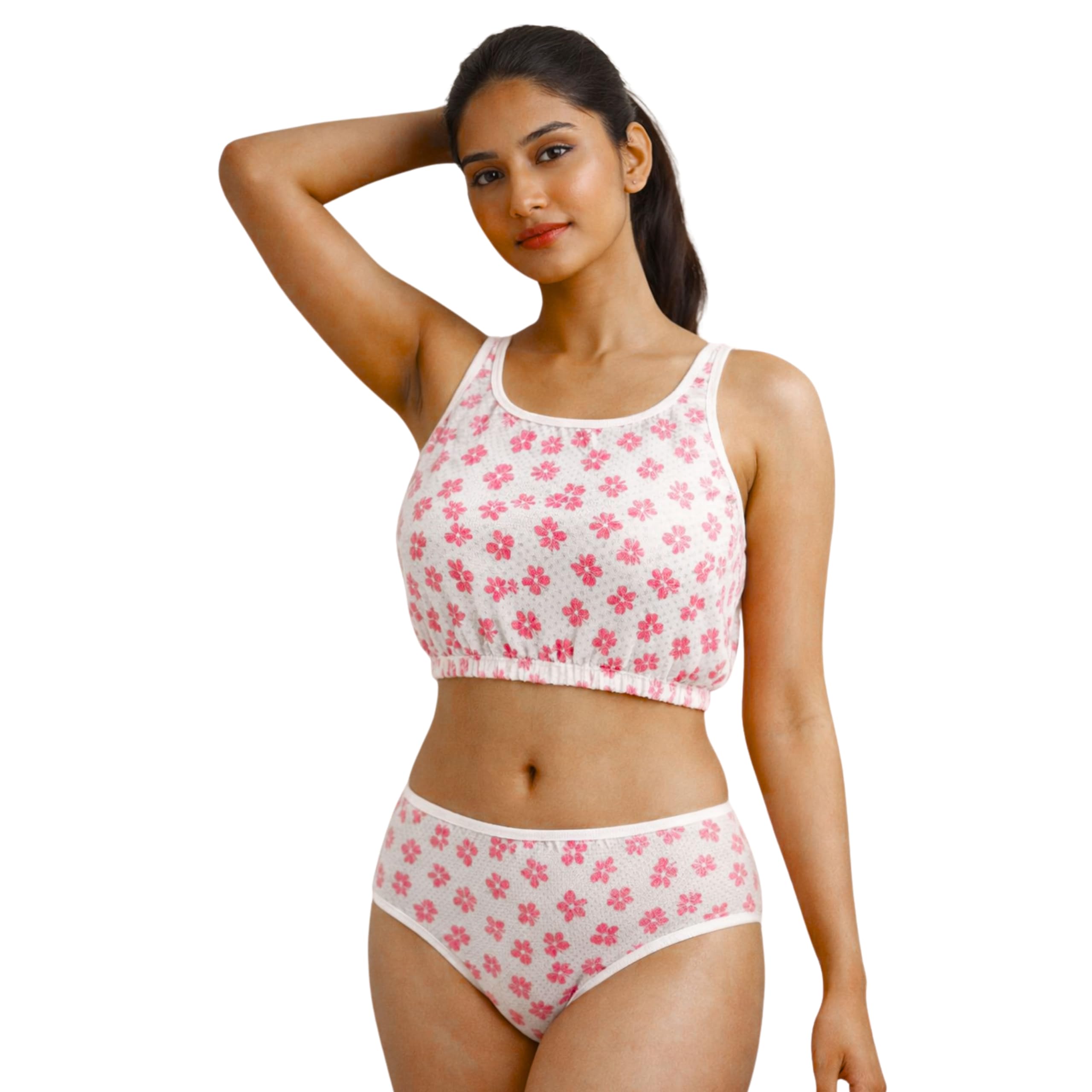 trawee (disposable underwears) PrintPop Disposable Top & Panty Set for Women | Breathable Non-Woven Hygiene Fabric | Floral Printed Disposable Innerwear | Anti-Bacterial & Anti-Fungal | Single Use Comfort Wear Pink-picture-19