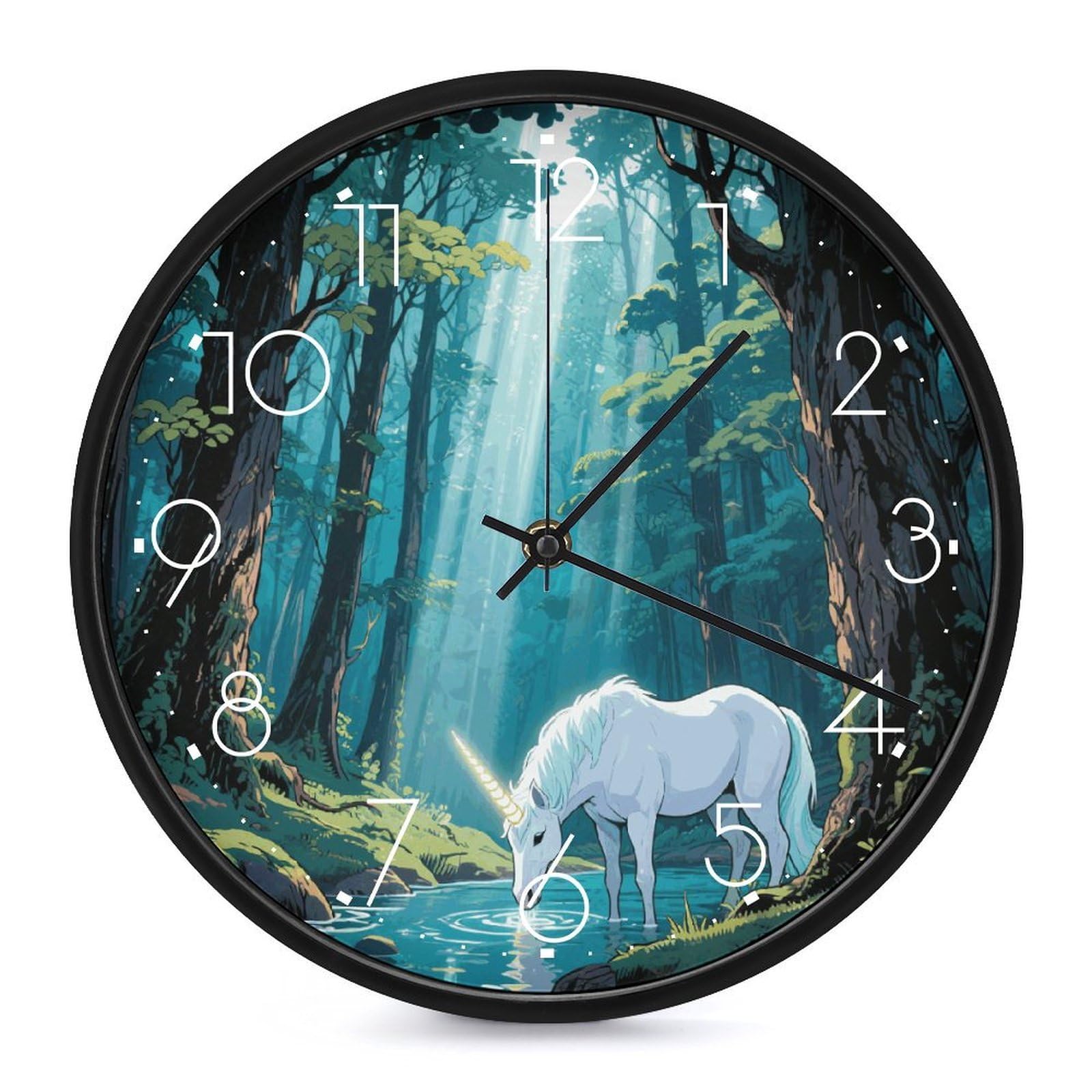 Horloge murale silencieuse licorne blanche sans tic-tac de 25,4 cm pour salon et bureau
