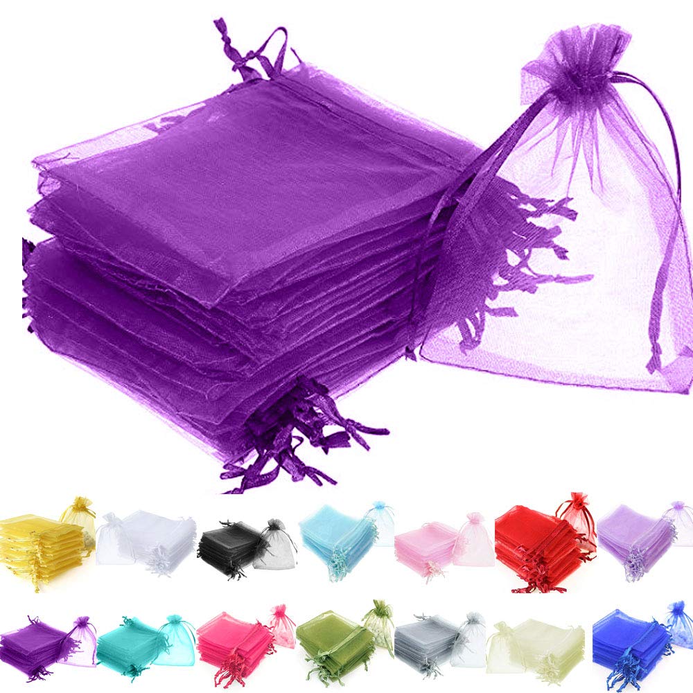 Time to Sparkle 50 Pieces Pouches Organza Gift Bags Oragnza Wedding Favour Bags Jewellery Packing (Purple, 5x7cm)