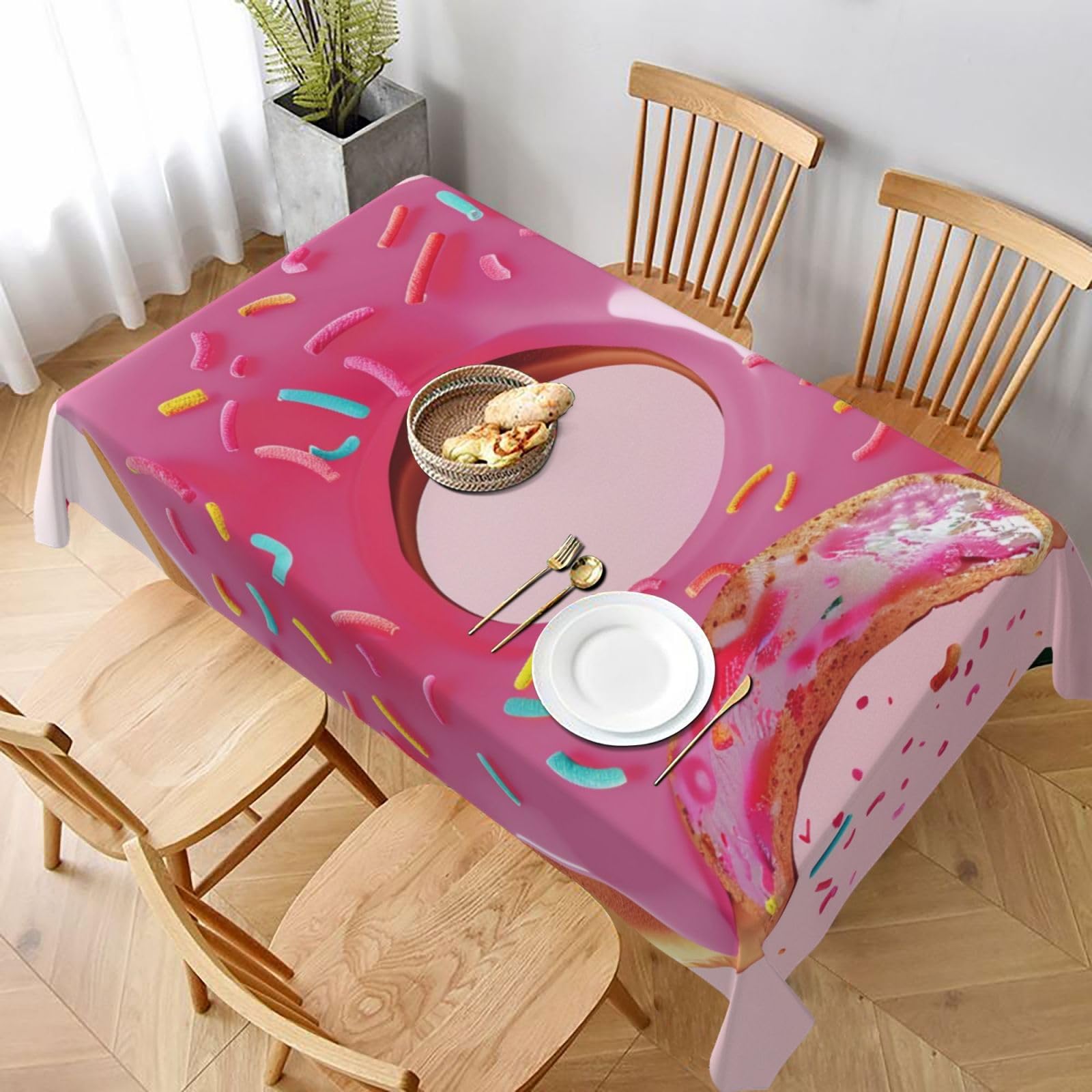 WPKJU Donut Printed Tablecloth 60x90 in Water Resistant Table Cover Washable Rectangle Table Cloth for Dining Tables