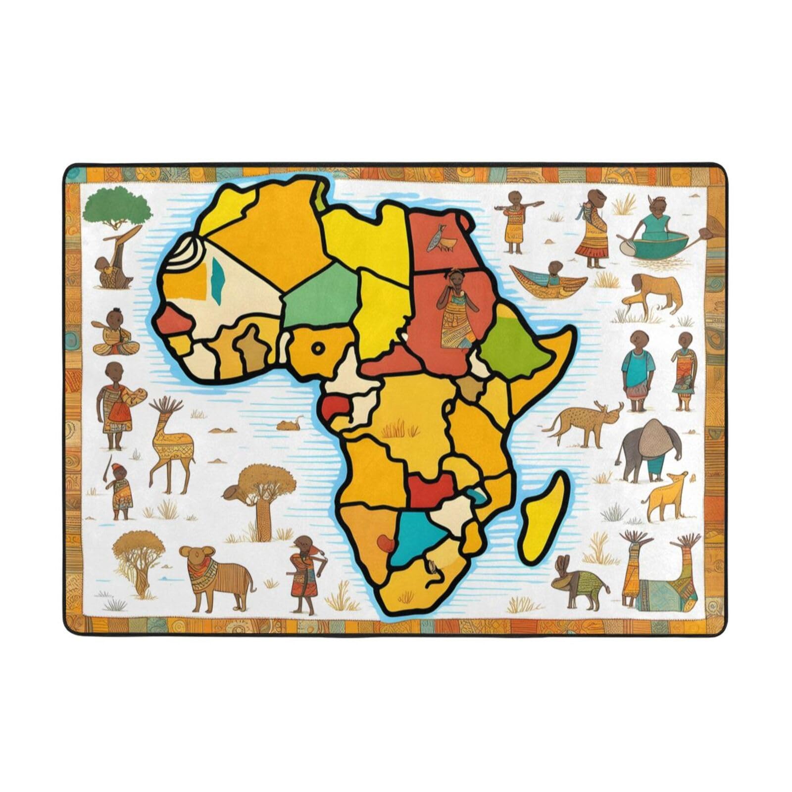 Tapis motif carte africaine 203x147 cm lavable et antidérapant