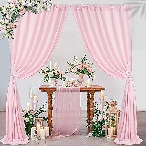 Miniatura 2 de SoarDream Cortinas de fondo rosa de poliéster, 2 paneles de 5 x 10 pies, cortinas de telón de fondo para fotografía, bodas, fiestas, baby shower,