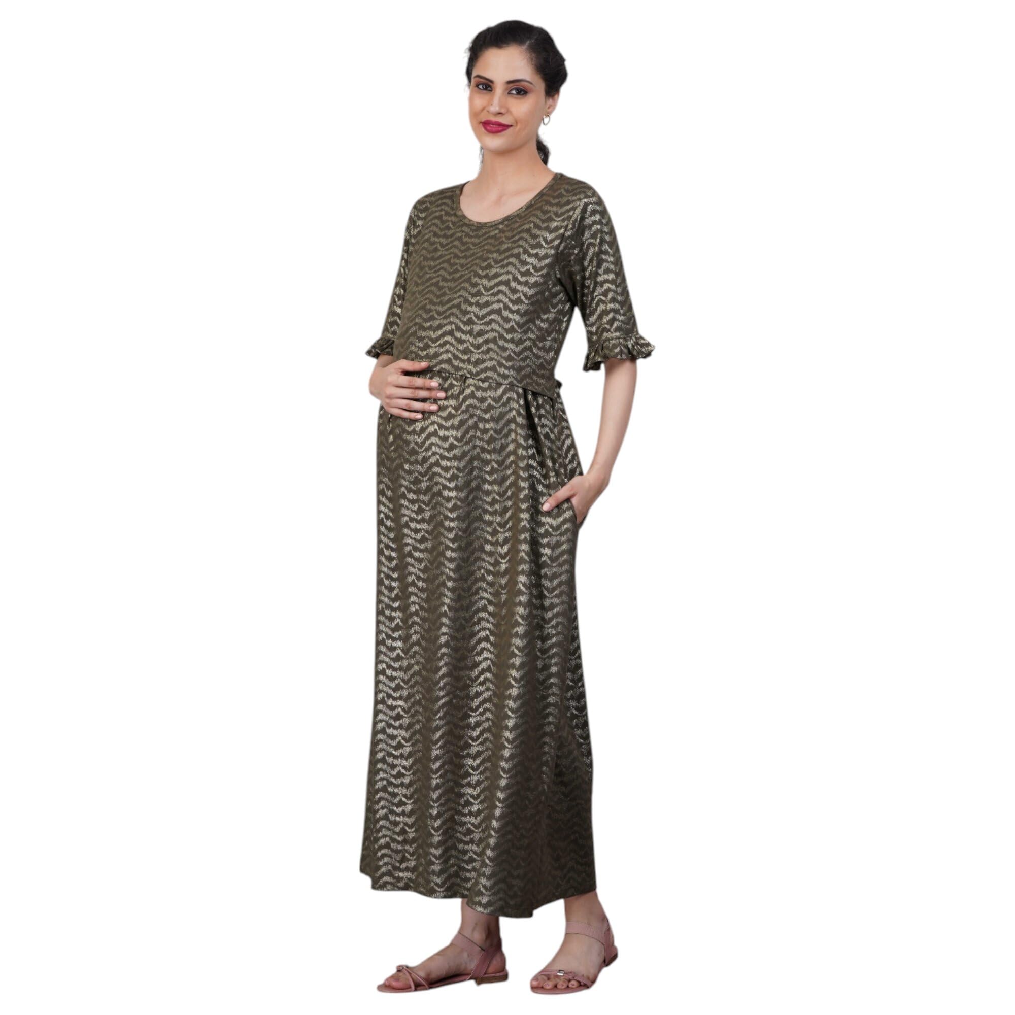 Olive Green Maternity Loungewear – 100% Cotton, Soft & Adjustable with Pockets, Long-Length, Sizes S-XXXL, Comfortable for Pregnancy-picture-19