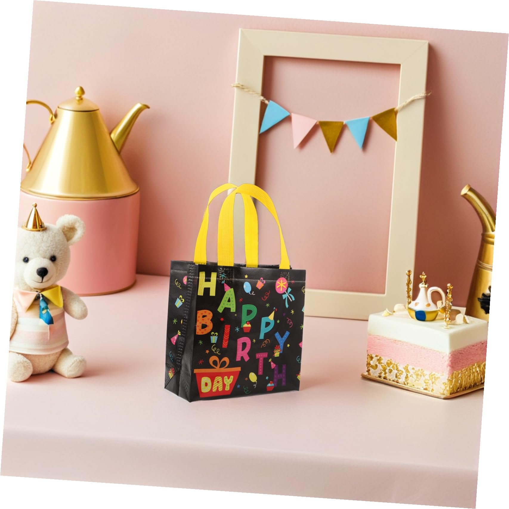 Yardwe 30 Bolsas de Obsequio de Cumpleaños Reutilizables con Asas, Bolsa de Tela No Tejida Resistente, Tamaño Mediano, Color, Adecuado para Fiestas, Dulces y Recuerdos de Eventos