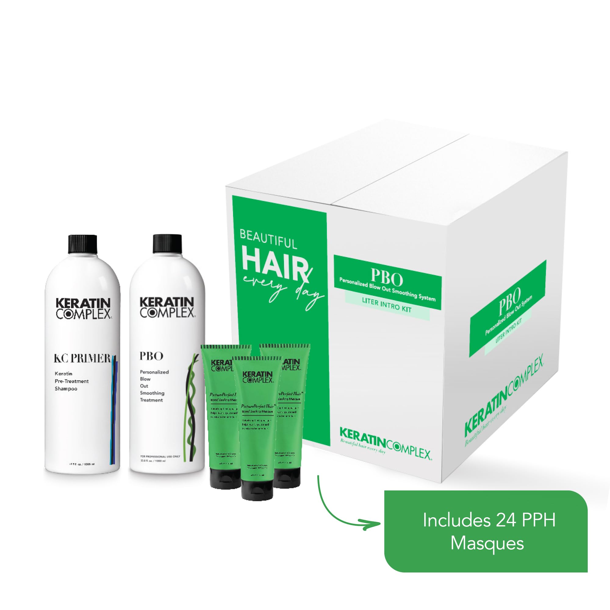 Keratin Complex Personalized Blow Out Smoothing System Kit, Includes (1) KC PRIMER, 33.8 fl oz, (1) PBO 33.8 fl oz, and (3) Picture Perfect Hair Bond Sealing Masque
