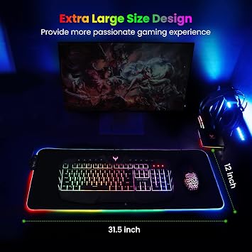 BladeHawks لوحة ماوس ألعاب RGB كبيرة جدًا -14 أوضاع إضاءة ، لوحة ماوس LED ناعمة ممتدة ، قاعدة مطاطية مانعة للانزلاق ، حصيرة لوحة مفاتيح الكمبيوتر (31.5 × 12 بوصة)