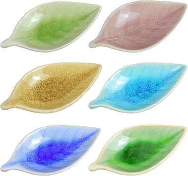 Colias Wing Colorful Leaf Shape Design Multipurpose Porcelain Side Dish Bowl Seasoning Dishes Soy Dipping Sauce DishesSet of 6-Small