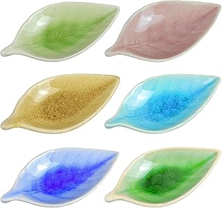 Colias Wing Colorful Leaf Shape Design Multipurpose Porcelain Side Dish Bowl Seasoning Dishes Soy Dipping Sauce Dishes(Set of 6)-Small