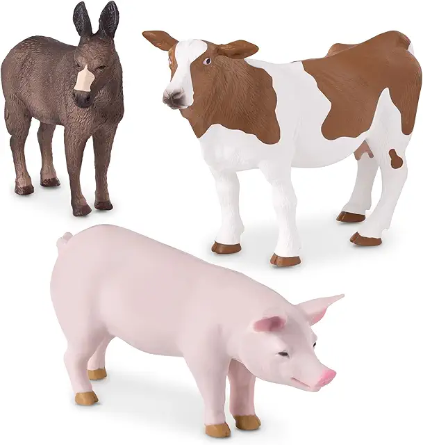 Terra by Battat Farm Animal Figurines Set: Pig, Donkey, Cow