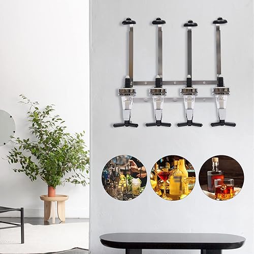 Miniatura 3 de Dispensador de vino montado en la pared, 4 botellas, estante de exhibición profesional para cócteles, vino, bebidas, botella de alcohol para