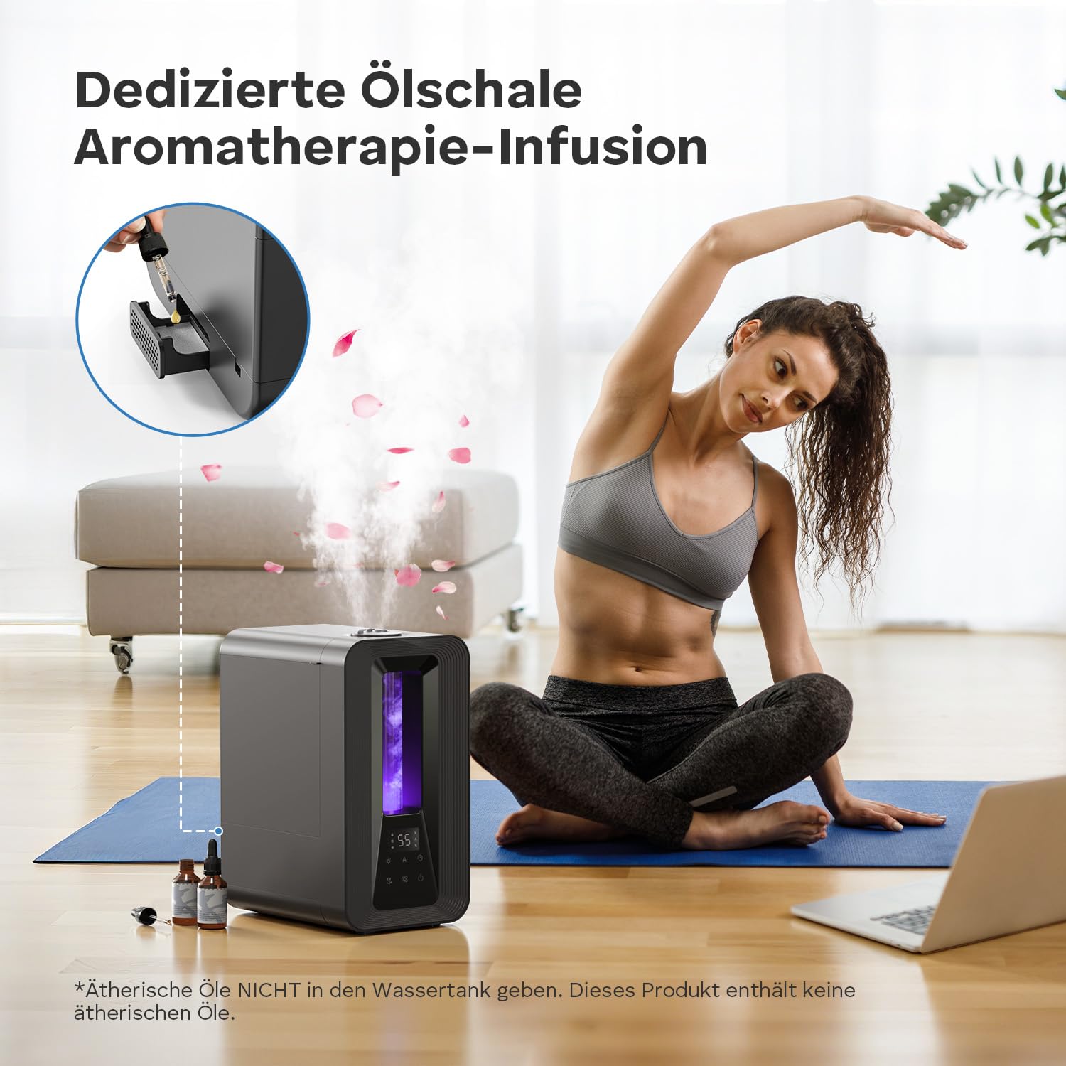 AROEVE 5L Top Fill Luftbefeuchter, Ultraschall Kühle Nebel Humidifier mit Aroma Diffuser, Smart Hygrostat, Nachtlicht, 50H/25dB Leise Raumluftbefeuchter