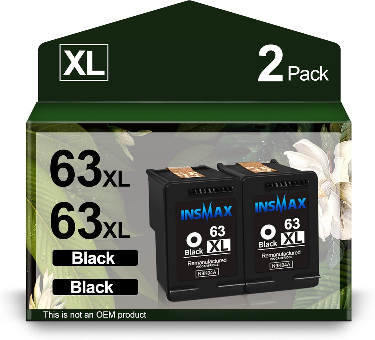 63XL Black Ink Cartridges Replacement for HP Ink 63 63 XL Works with OfficeJet 3830 4655 5255 5258 Envy 4520 4512 DeskJet 1112 3630 3632 Printer (2 Black)
