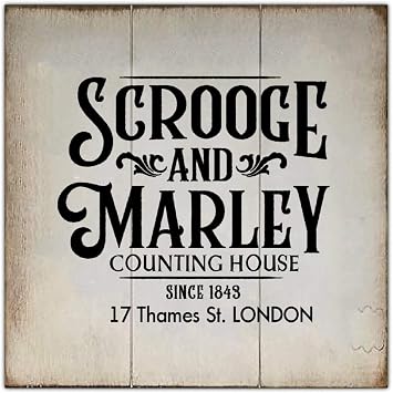 Rustic Wood Plaque Sign Wood Sign with Quotes Scrooge and Marley Counting House Wooden Signs Vintage Rustic Wall Hanging Sign Plaque Home Bedroom Wall Farmhouse Decor 8" x 8"
