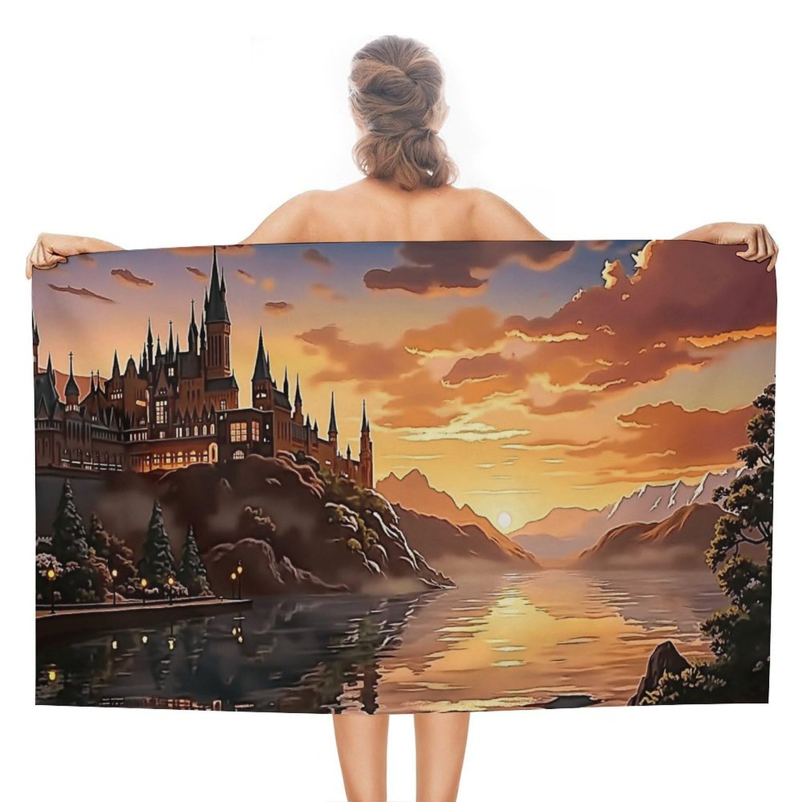 Anceky Castle Sunset Beach Towel Microfiber Soft Absorbent Oversized Large Bath Towel Blanket Thin Quick Dry for Adults Swimming Pool Yoga Gym Travel 51"X31"