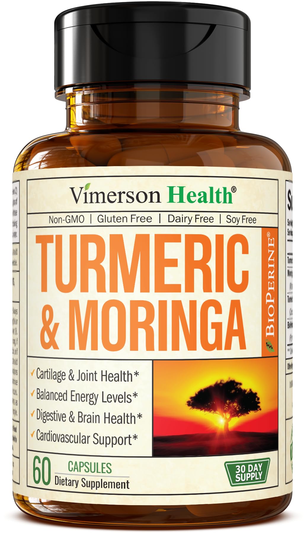 Moringa + Turmeric Curcumin Supplement for Joint Health, Gut Health, Energy and Immune Support - Total Wellness Formula - Tumeric Curcumin with Black Pepper & Moringa Pure Capsules - 60 Count