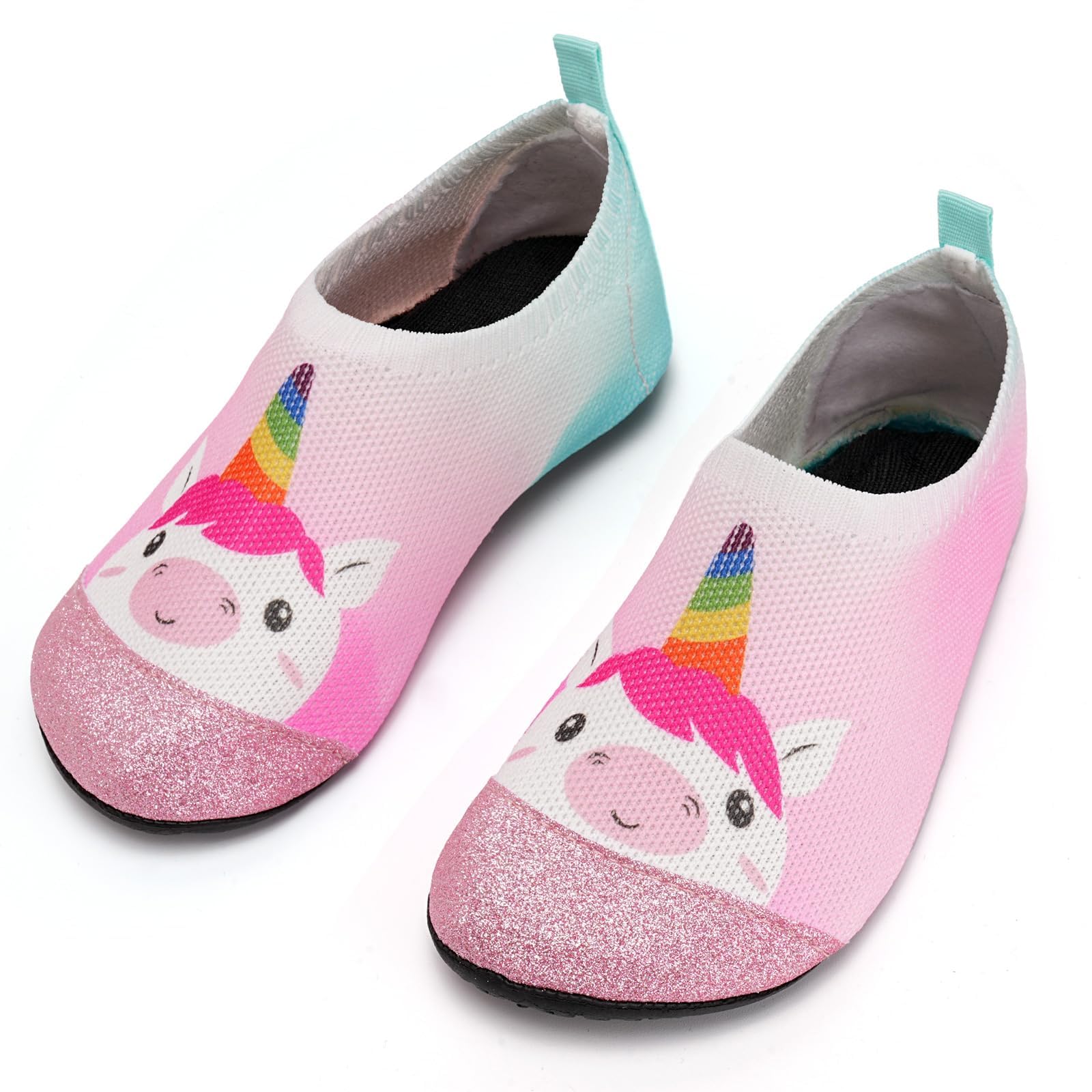 Torotto Hausschuhe Kinder Mädchen Junge Pantoffeln Atmungsaktive Rutschfest Weich Turnschläppchen Barfussschuhe für Lauflernschuhe Kleinkinder Schuhe Kindergarten Unisex(Rosa blaues Einhorn 24/25 EU)