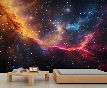 Galaxy Wall Mural, Space Nebula 3D Wall Murals, Starry Sky Wallpaper Mural, for Living Room Bedroom Large Wallpaper Indoor Decor 78.7" W x55.1 H